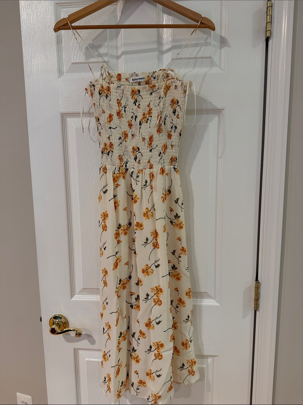 Reformation Cream Floral Smocked Sundress with Yellow Flowers